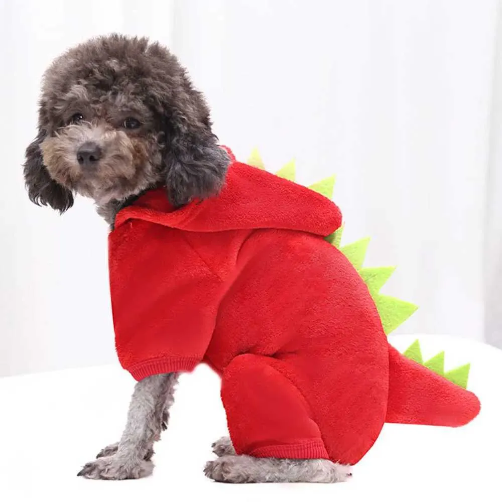 Felpe con cappuccio di dinosauro di Halloween Giacca calda per cani di piccola taglia Costume di Natale per gatti Vestiti per animali domestici per cuccioli Gattino Verde_voghion.com