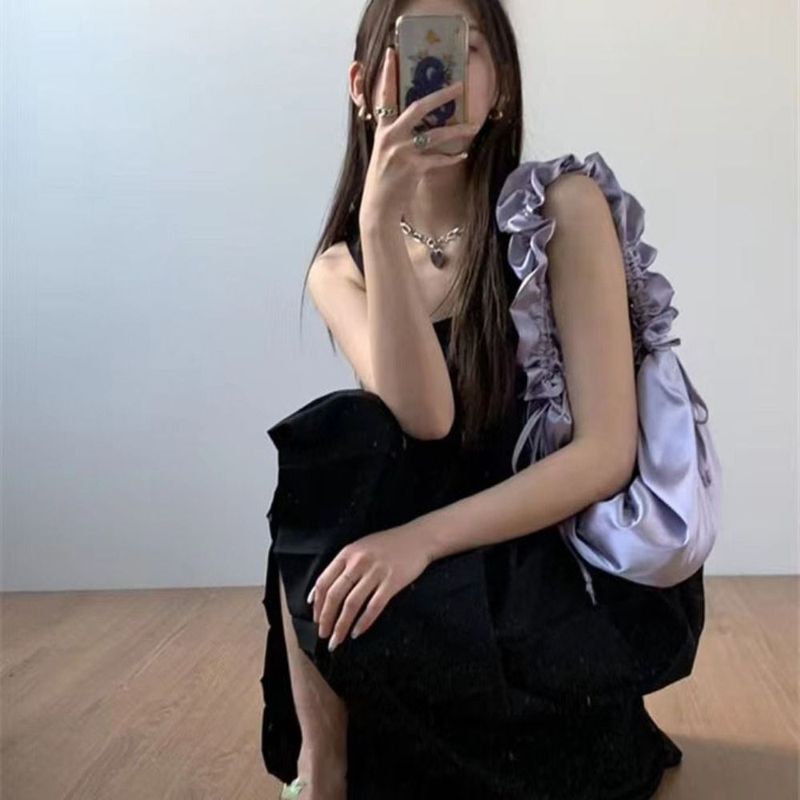 Silk Satin Oxford Handtasche Neue Große Weiche Schulter Seite Falten Unterarm Tasche Frauen_voghion.com