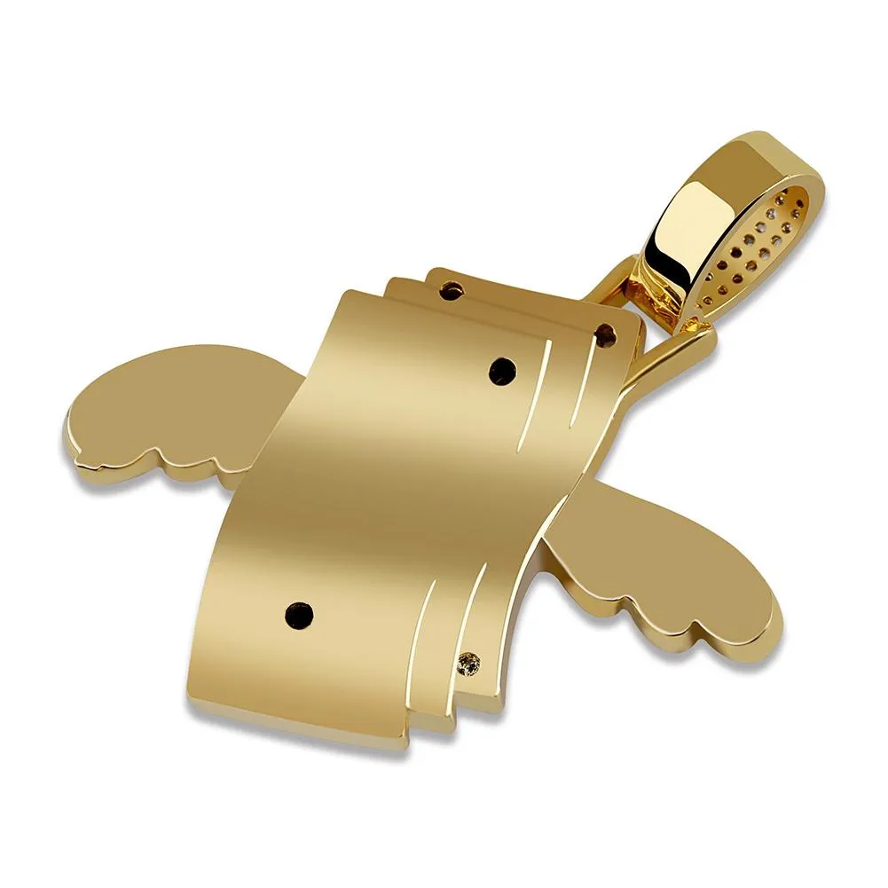 Nuova collana ghiacciata Flying Cash Solid Pendant Collane da uomo personalizzate Hip Hop Oro Argento Colore Charm Catene da donna_voghion.com