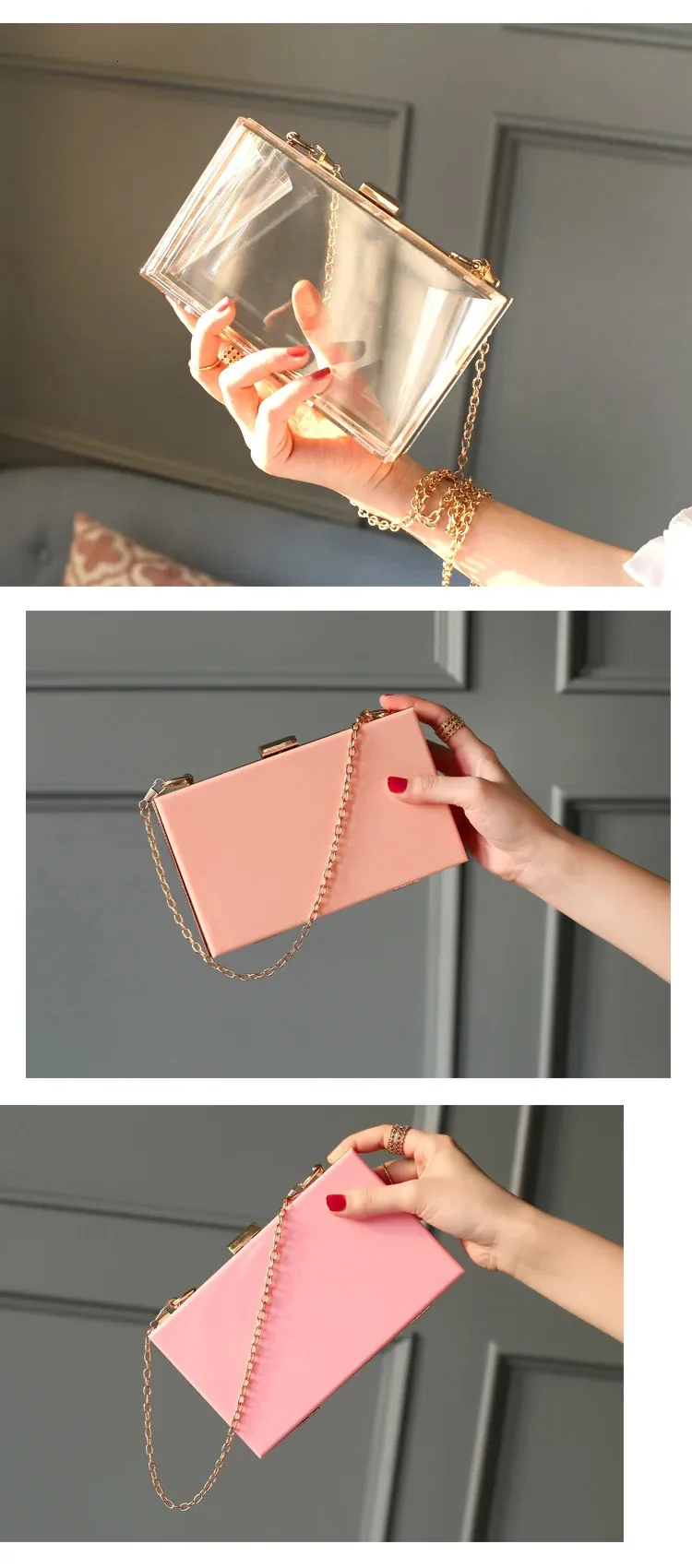Şeffaf Akrilik Kutu Akşam Çantaları Kadın Butik Zincir Şeffaf Kadın Clutch Çanta Çanta ve El Çantaları Düğün Parti Ins_voghion.com