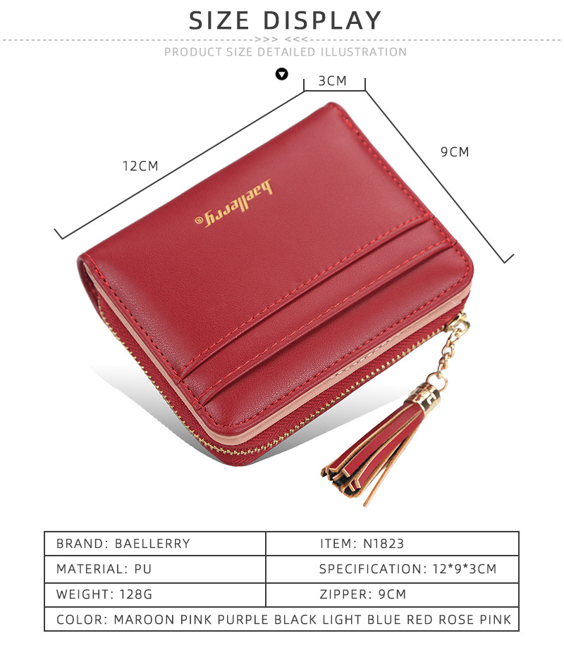 Short Baellerry Korean Edition Multi Card Driver's License Zero Wallet Fashion Tassel Button Women's Bag_voghion.com