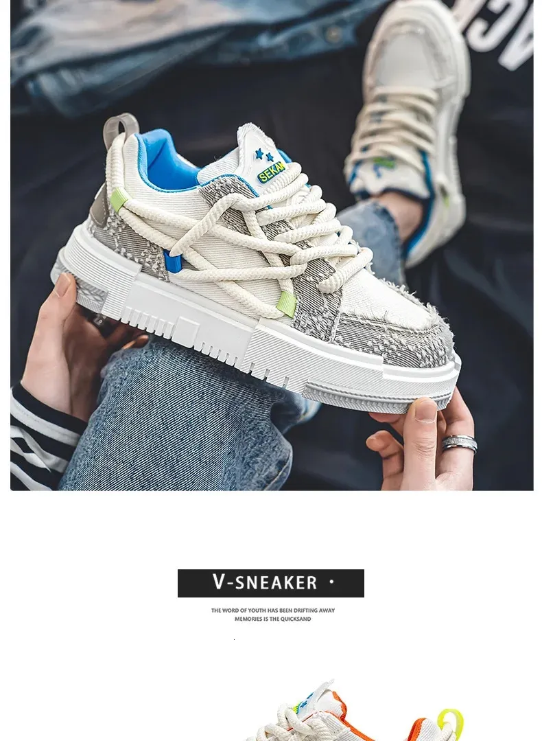 Chaussures de skateboard à lacets en toile vulcanisée à plateforme verte pour homme, baskets basses de tennis décontractées pour hommes 240704_voghion.com