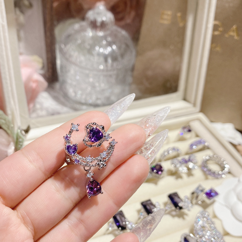 Elegant Purple Diamond Ring Gold Plated Luxurious Sparkle_voghion.com