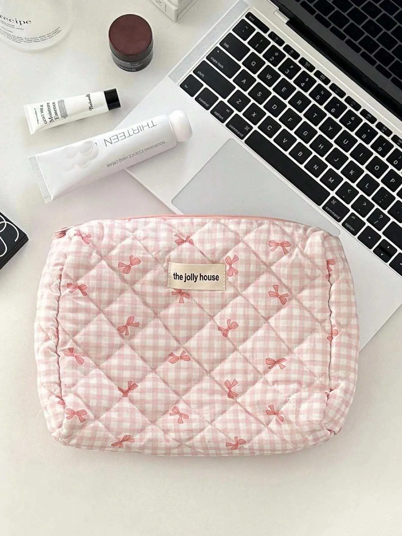 1 Set süßer Schleifen-Organizer, multifunktionale Geldbörse, tragbare Aufbewahrungstasche für Pinsel, Reise-Make-up-Tasche für die Hautpflege, Y241023_voghion.com