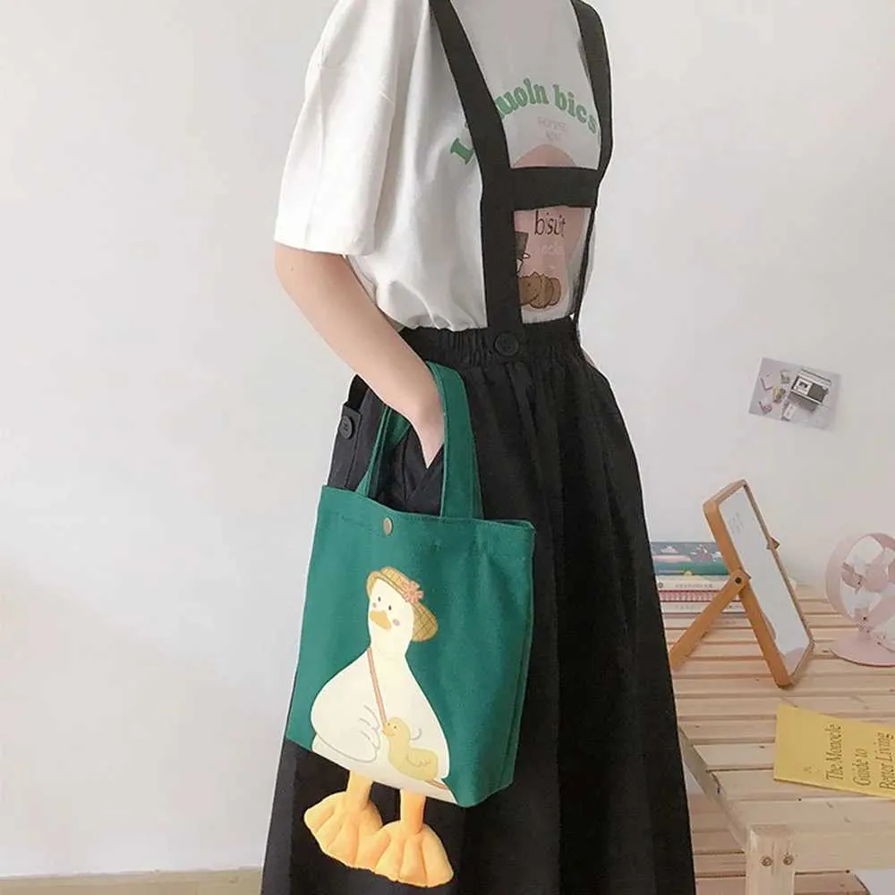 Neue warme Shopper süße Ente Papier Box Druck Casual Kai Baumwolle Canvas Einkaufstasche Y241109_voghion.com