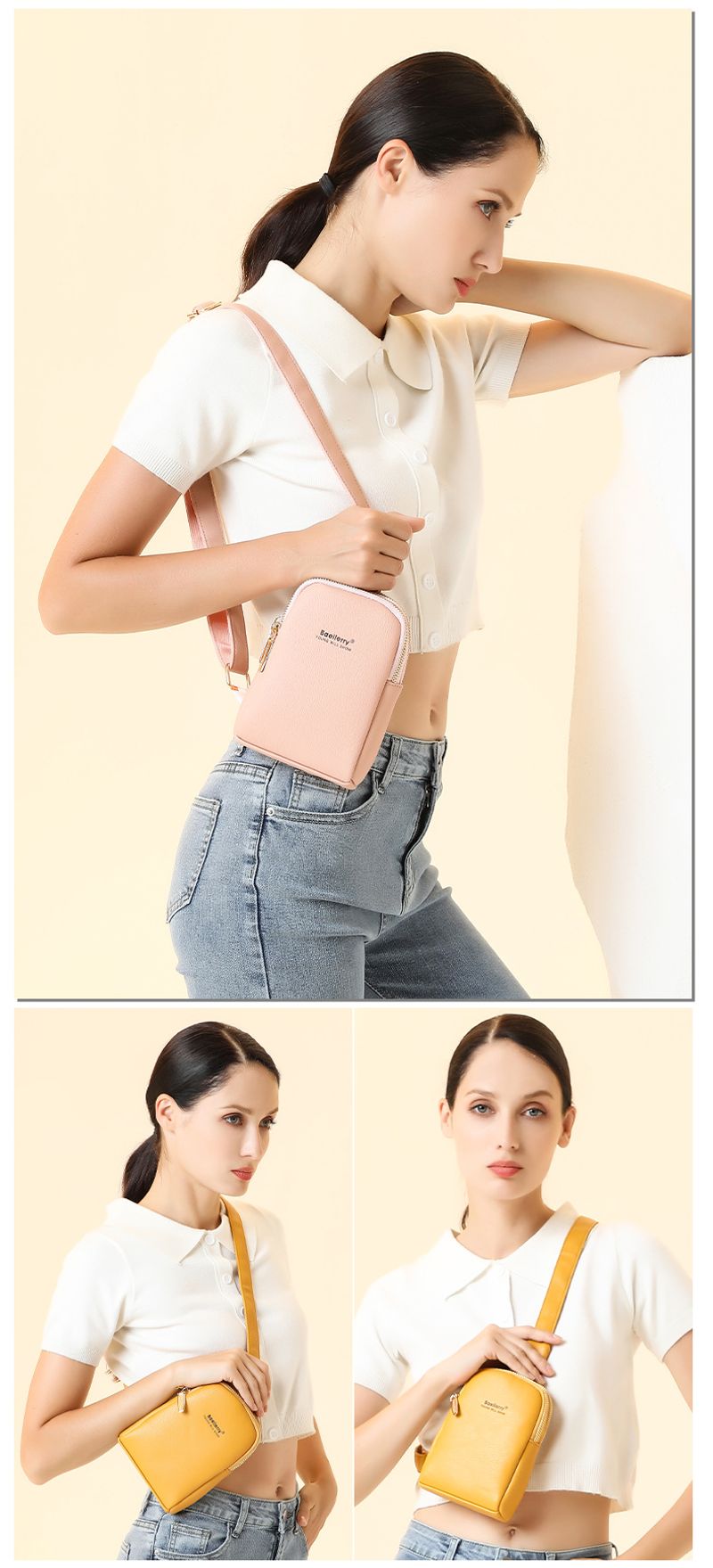 Baellerry nouveau sac messager à double fermeture éclair pour femme de style coréen, sac de téléphone portable simple et polyvalent, vente en gros_voghion.com