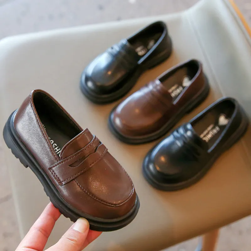 Kinderloafers Slip-on PU-leer Zwart Bruin Jeugd Meisjes Platte Happysteps Peuter Mode Vrijetijdsschoenen Kinderen Casual Schoenen_voghion.com