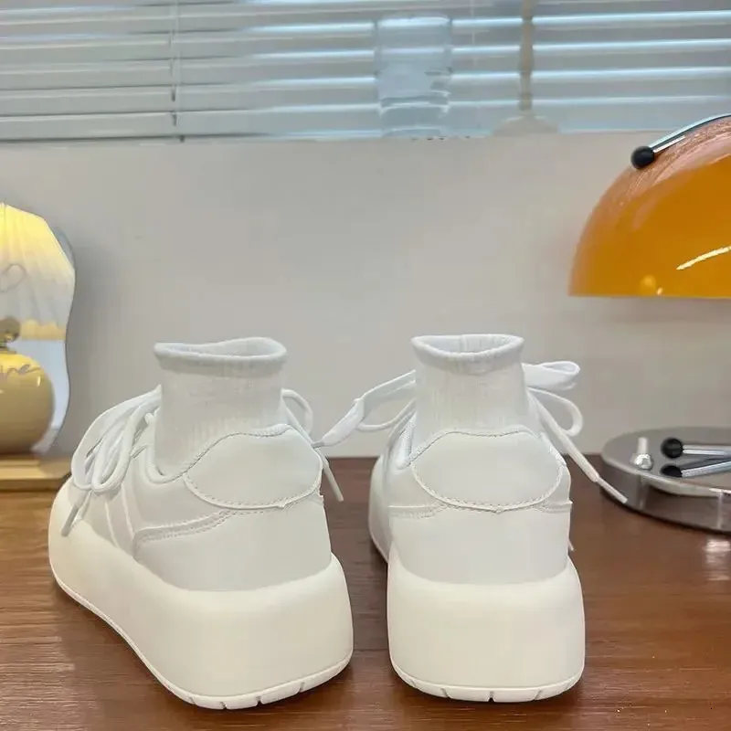 Scarpe col tacco alto da donna bianche piccole con testa rotonda e fondo spesso, versatili, alla moda, casual, traspiranti_voghion.com