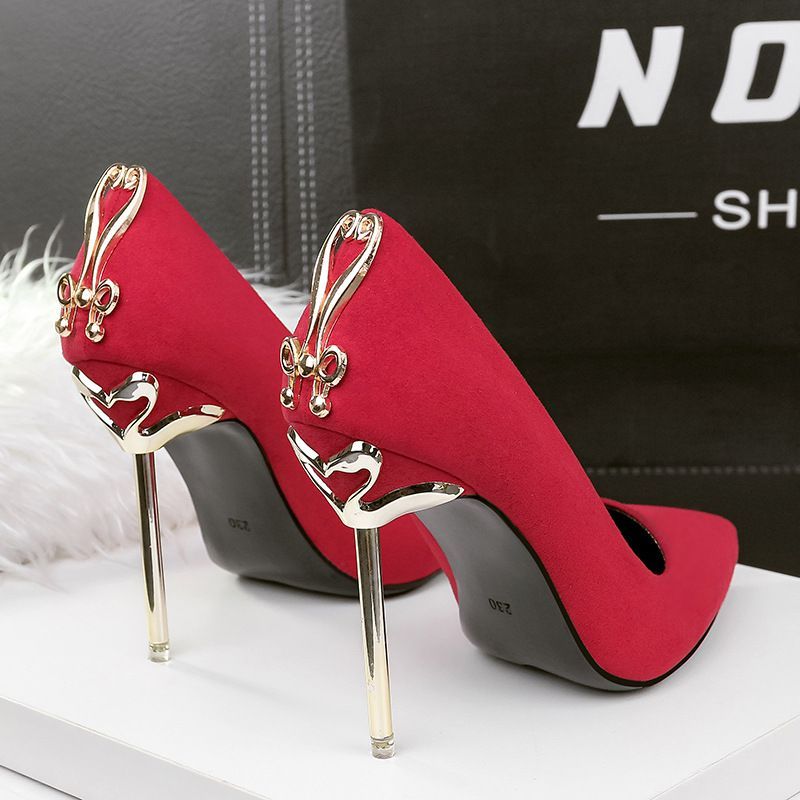 Korean Fashion Pointed High-heeled Nightclub Sexy Metal Heel Singles Stiletto Bowknot Women's Shoes