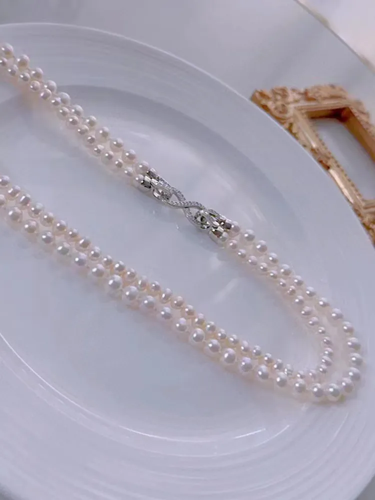 Freshwater Pearl Necklace Long Multi-wear Double Layer Chain_voghion.com