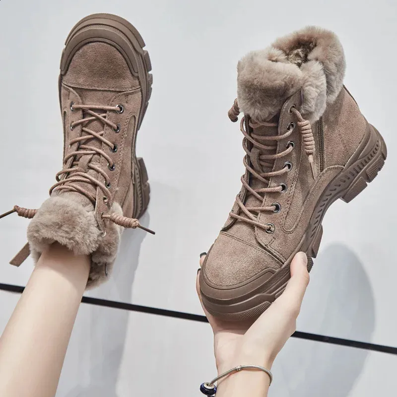 GKTINOO Bottines d'hiver en cuir véritable et daim pour femme, chaussures chaudes en peluche, semelle épaisse, baskets 240826_voghion.com
