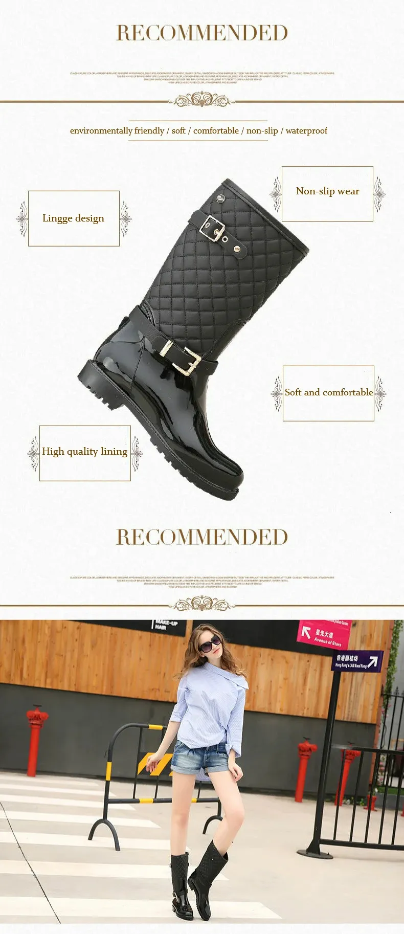 Fashion High Quality Water Shoes Warm Plaidlady Womens Rain Boots 241126_voghion.com