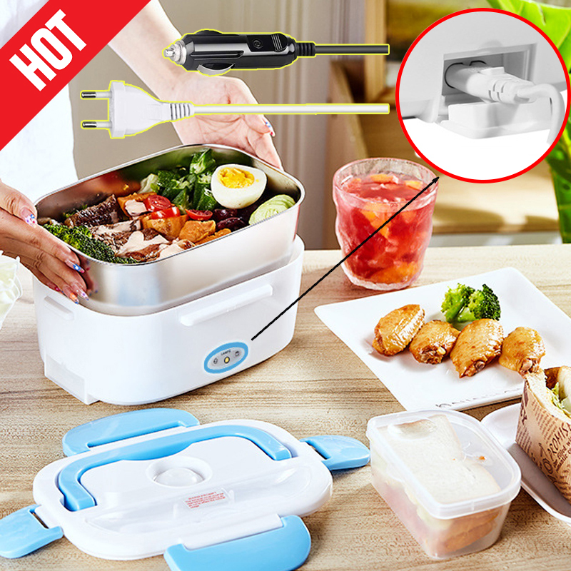 Lunch Box elettrico riscaldante a 2 strati Contenitore per alimenti Bento Box portatile con cucchiaio MINI Cuociriso 12V 40W per casa e ufficio_voghion.com