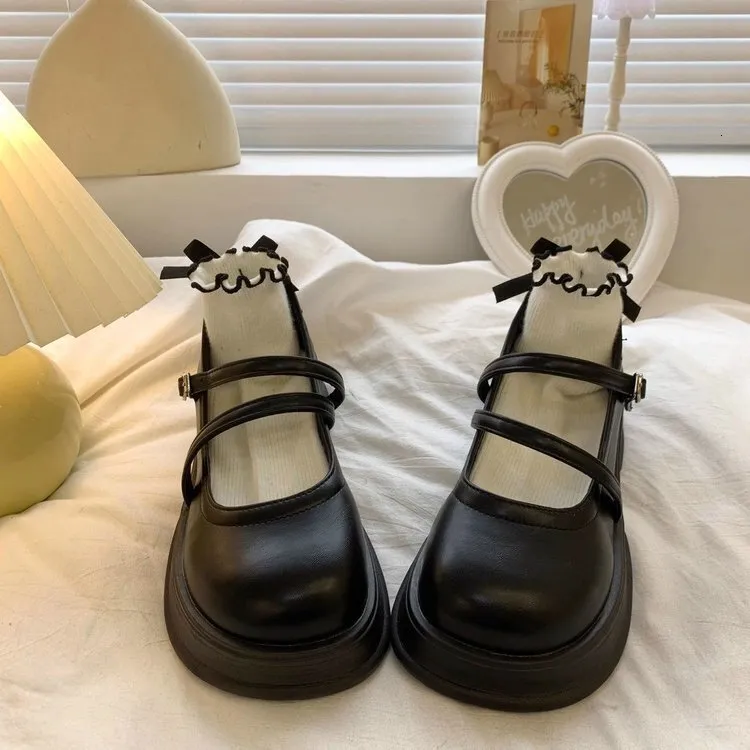 JK Versatile Testa Rotonda Fondo Spesso Piccola Pelle per Donna 2024 Nuovo Stile Britannico Estate Mary Jane Scarpe Singole_voghion.com
