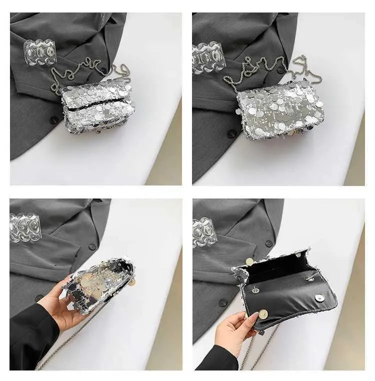 Sequined Shoulder Bag For Women Shiny Glossy Square Chain Bag_voghion.com