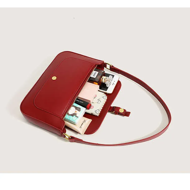Rote Leder Schulter Mode Handtaschen Für Frauen 2024 Designer Kleine Weibliche Taschen Damen Geldbörse_voghion.com