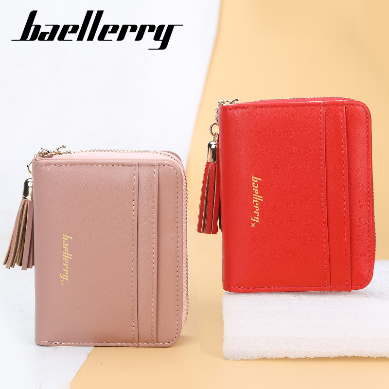 Short Baellerry Korean Edition Multi Card Driver's License Zero Wallet Fashion Tassel Button Women's Bag_voghion.com