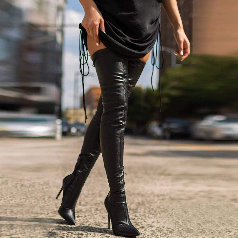 Neue sexy Overknee-Stiefel aus PU mit spitzem Seitenreißverschluss und hohen, schmalen Absätzen in Übergröße für Damen_voghion.com