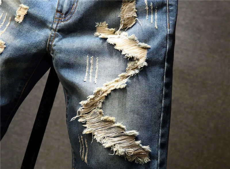 Men Vintage Ripped Bermudas Jeans Short Summer Streetwear Hip Hop Male Casual Holes Straight Denim Shorts Plus Size 40_voghion.com