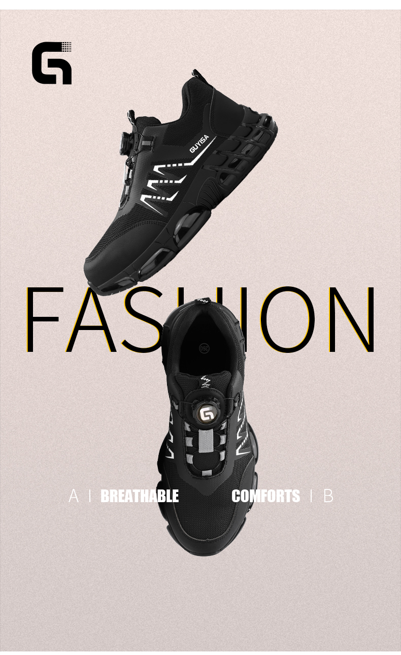 Scarpe antinfortunistiche GUYISA con punta in acciaio, scarpe da lavoro da uomo di alta qualità, leggere, alla moda e comode 5025bk_voghion.com