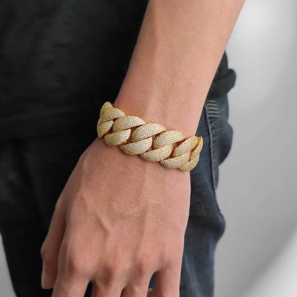 22mm Hip Hop 5A Cubic Zircon Tennis Bracelets Real Gold plated Bracelet Cuban Link Men Jewelry_voghion.com