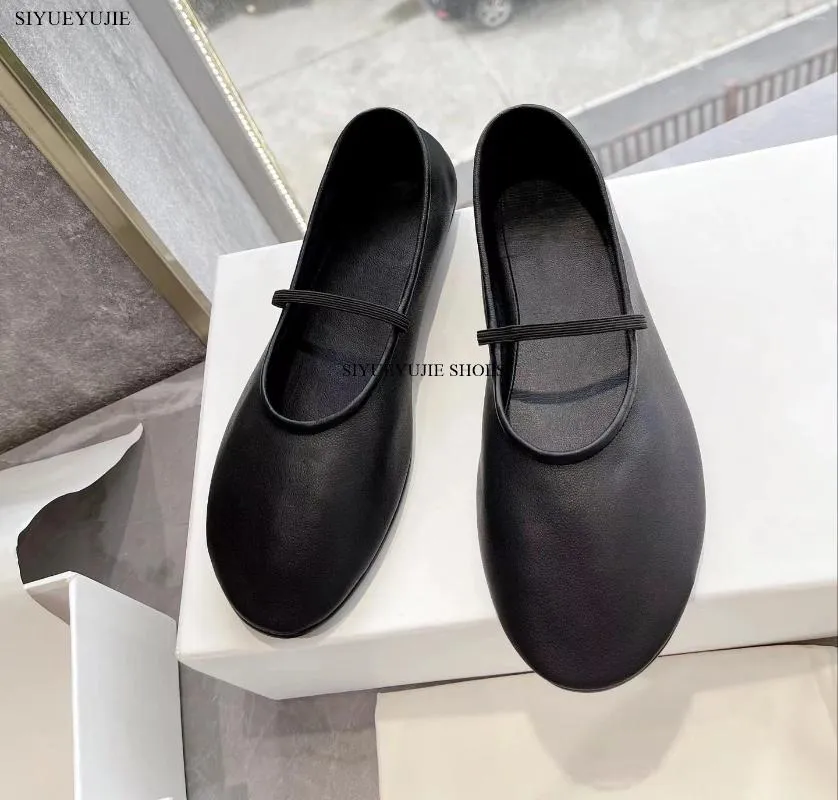 Casual Schuhe Marke Echtes Leder Echte Ballerinas Frauen Schwarz Chic Gummiband Mary Jane BALLERINA Hohe Qualität_voghion.com