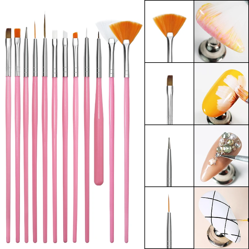 Arte Clavo 7/15PCS Set di pennelli per unghie con manico in plastica Smalto per gel Pittura Disegno Pennello per unghie in gel acrilico per strumenti per manicure Nails Art