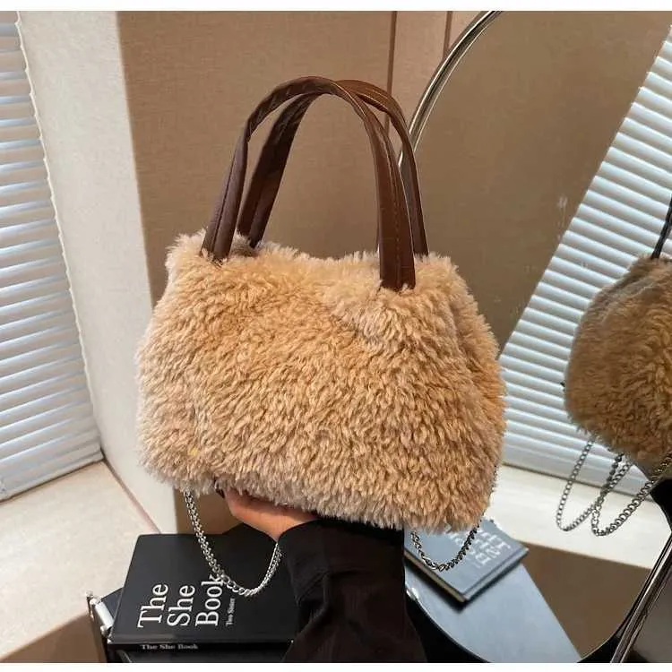 Grande borsa a mano in peluche borsa a spalla donna morbida_voghion.com