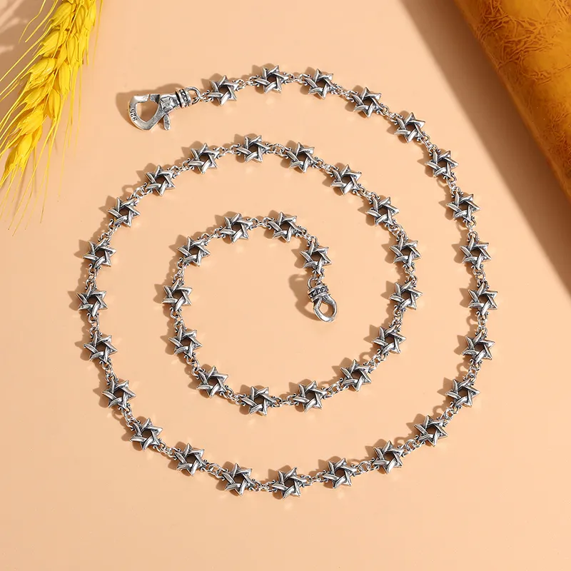 Catene S Sterling Sier Collana Personalizzata Versione Coreana Catena Collare Stella a Sei Punte Moda Uomo Fatto Vecchio_voghion.com