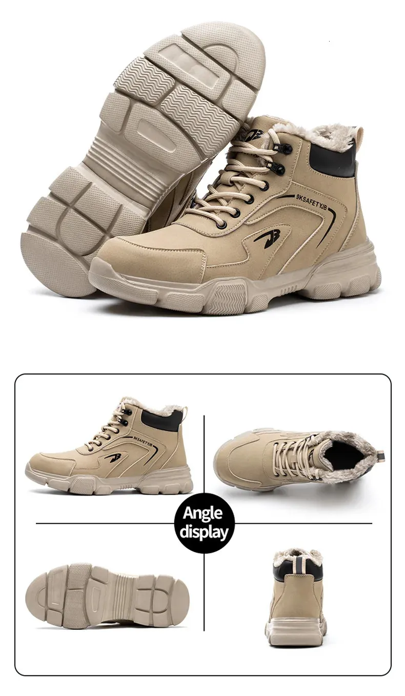 Bottes de sécurité en cuir noir pour homme, chaussures de travail imperméables et résistantes à la pression des clous, bout en acier inoxydable_voghion.com
