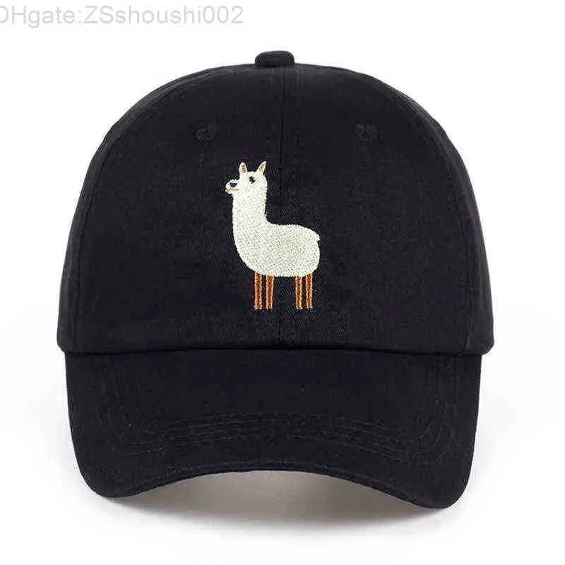 Kšiltovky Předchozí novinka Unisex Alpaca Embroidery Nastavitelná čepice pro otce Muži Ženy Roztomilá černá béžová baseballová čepice 22031_voghion.com