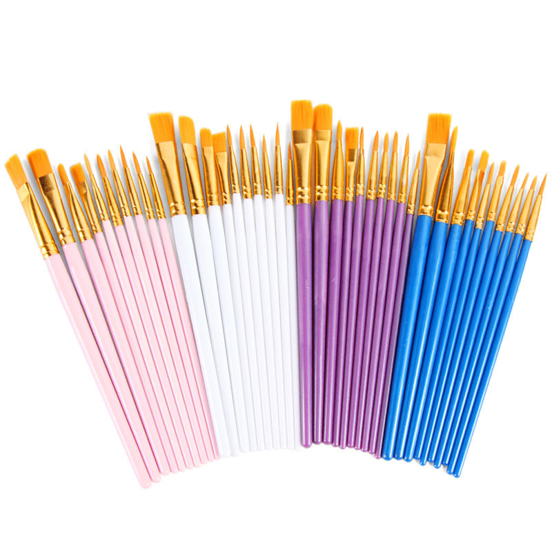 Nuevo juego de 10 pinceles de óleo de plástico azul para pintar acuarela, pinceles artísticos pintados a mano, juego de pinceles de óleo
