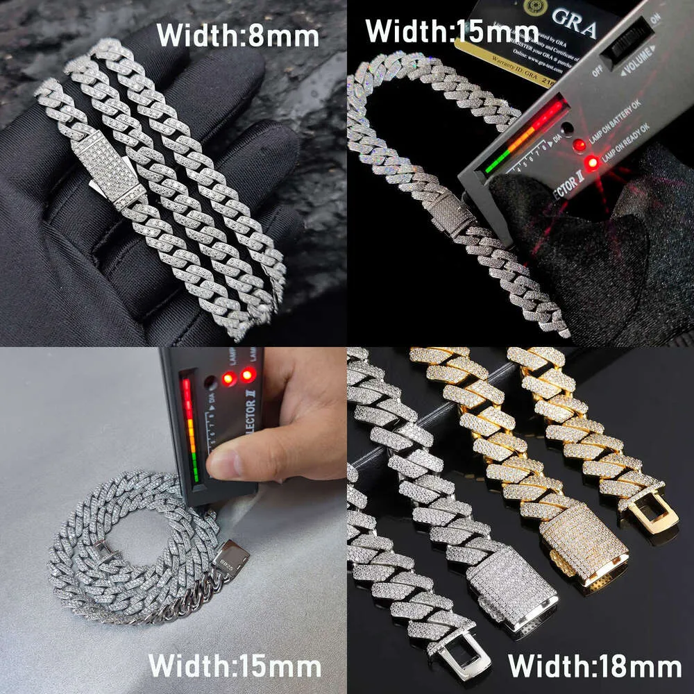 Designer Pass Collane di diamanti Miami Gioielli Hip Hop VVS Pietra Lucida 3 file Uomo Sterling Argento Collana Moissanite Cubana_voghion.com