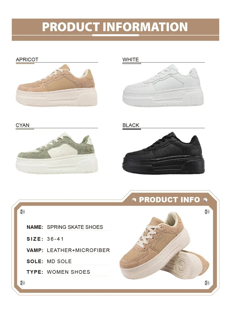 Platform Sneakers For Women Comfortable White Leather Skate Shoes_voghion.com