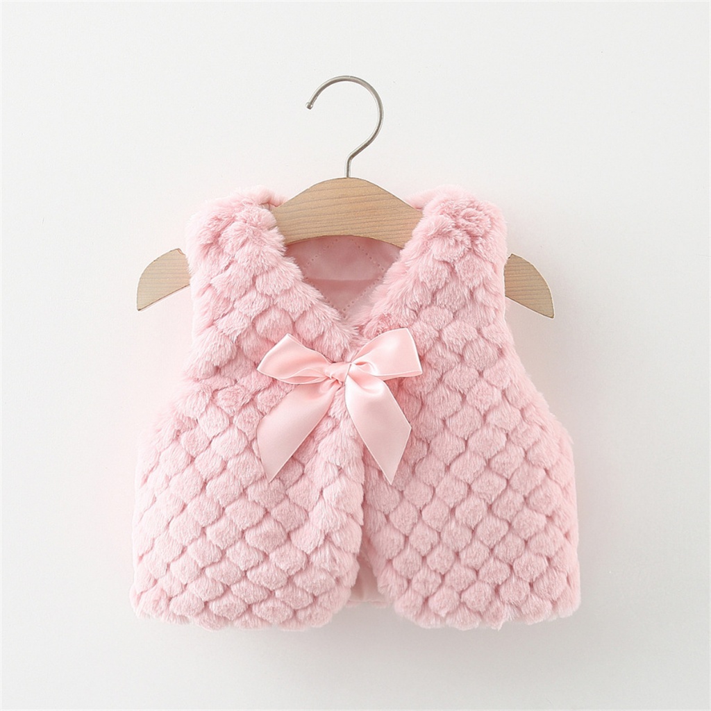 Kış Kız Bebek Kolsuz Düz Renk Fiyonklu Peluş Yelek Çocuk Mont_voghion.com