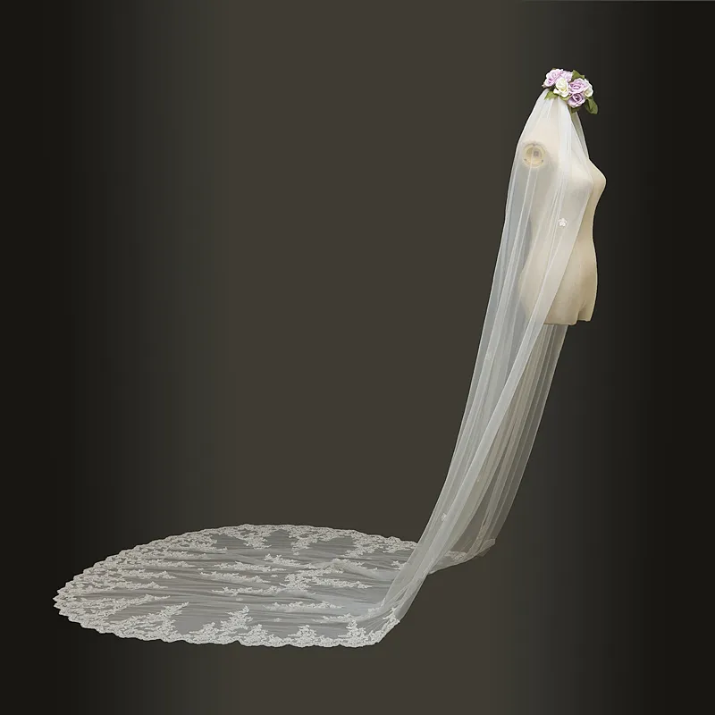 Gioielli per capelli 2019 Veli da sposa lunghi 3 metri, con bordo in pizzo, con pettine, accessori per veli da sposa_voghion.com