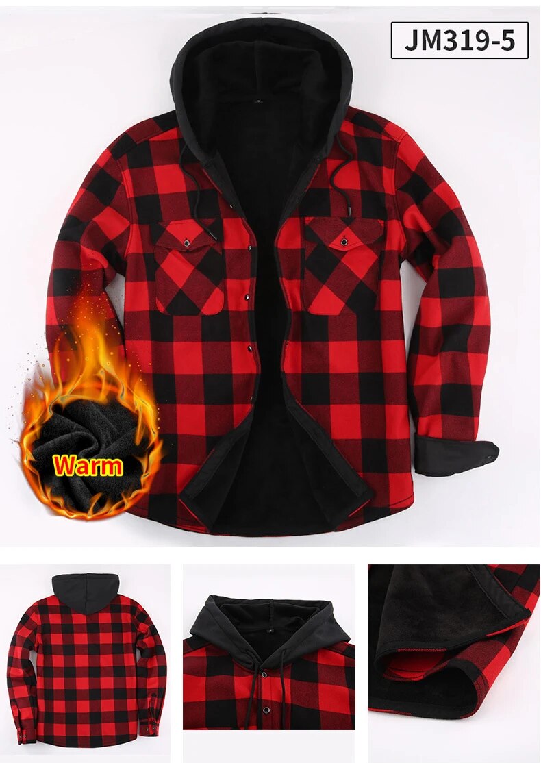 2024 Nuovo Autunno e Inverno Uomo Flanella Calda Maniche Lunghe Camicie Casual Moda Comoda Camicia A Quadri Con Cappuccio Uomo_voghion.com