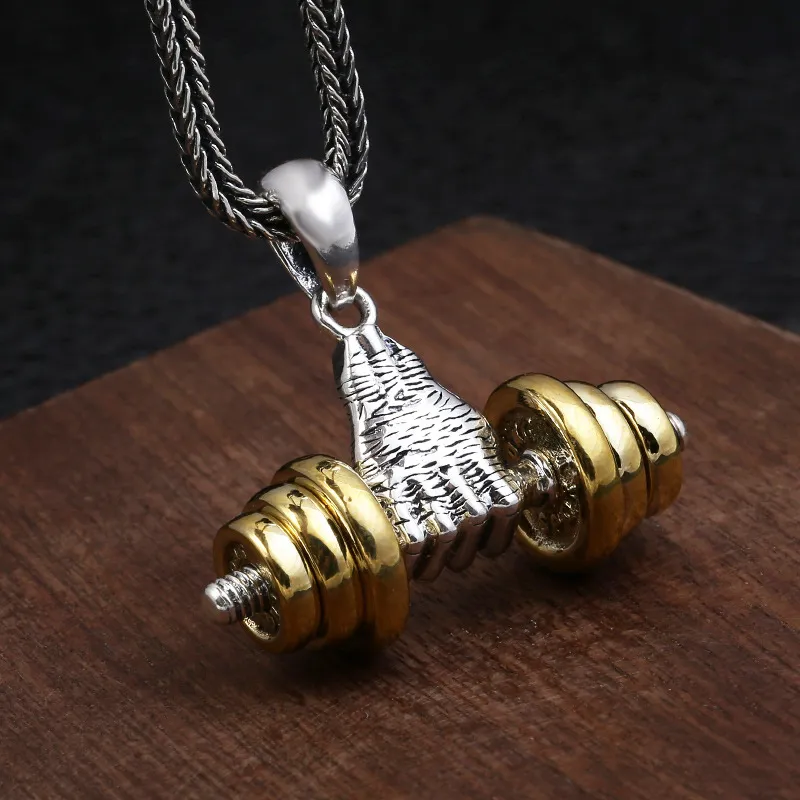 Collane con ciondolo Moda Personalità Classico Unico Fiess Holding Dumbbell Collane per uomo Punk Gioielli regalo_voghion.com