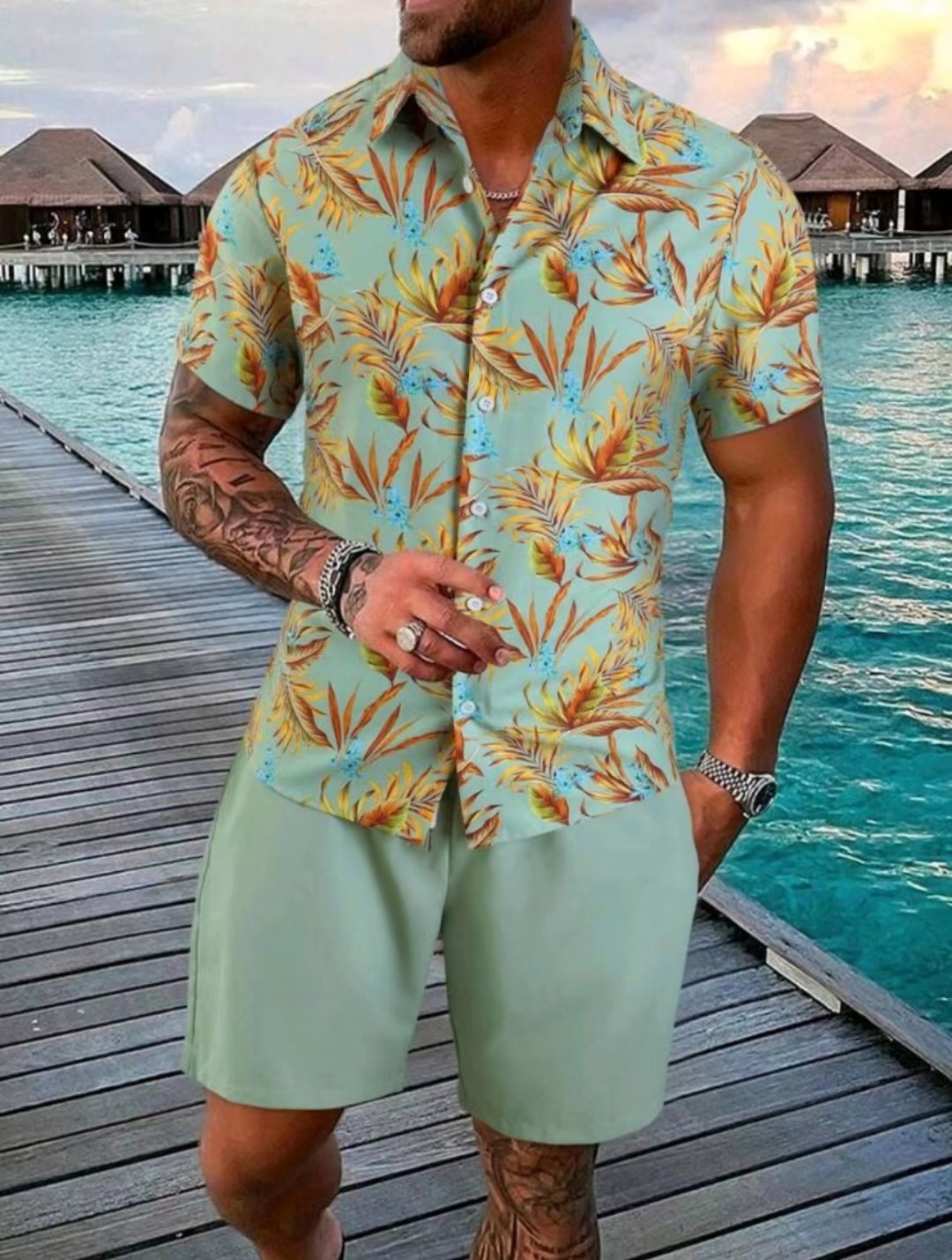 2024 Summer Quick Sale Men's Shirt Casual Loose Short sleeved Shorts Beach Set_voghion.com