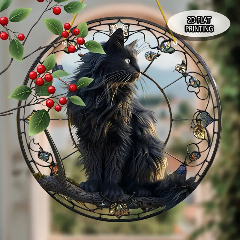 8x8in Cat On Branch Suncatcher - Colorful Acrylic Window Decor For Garden & Home - Perfect Gift For Cat Lovers_voghion.com