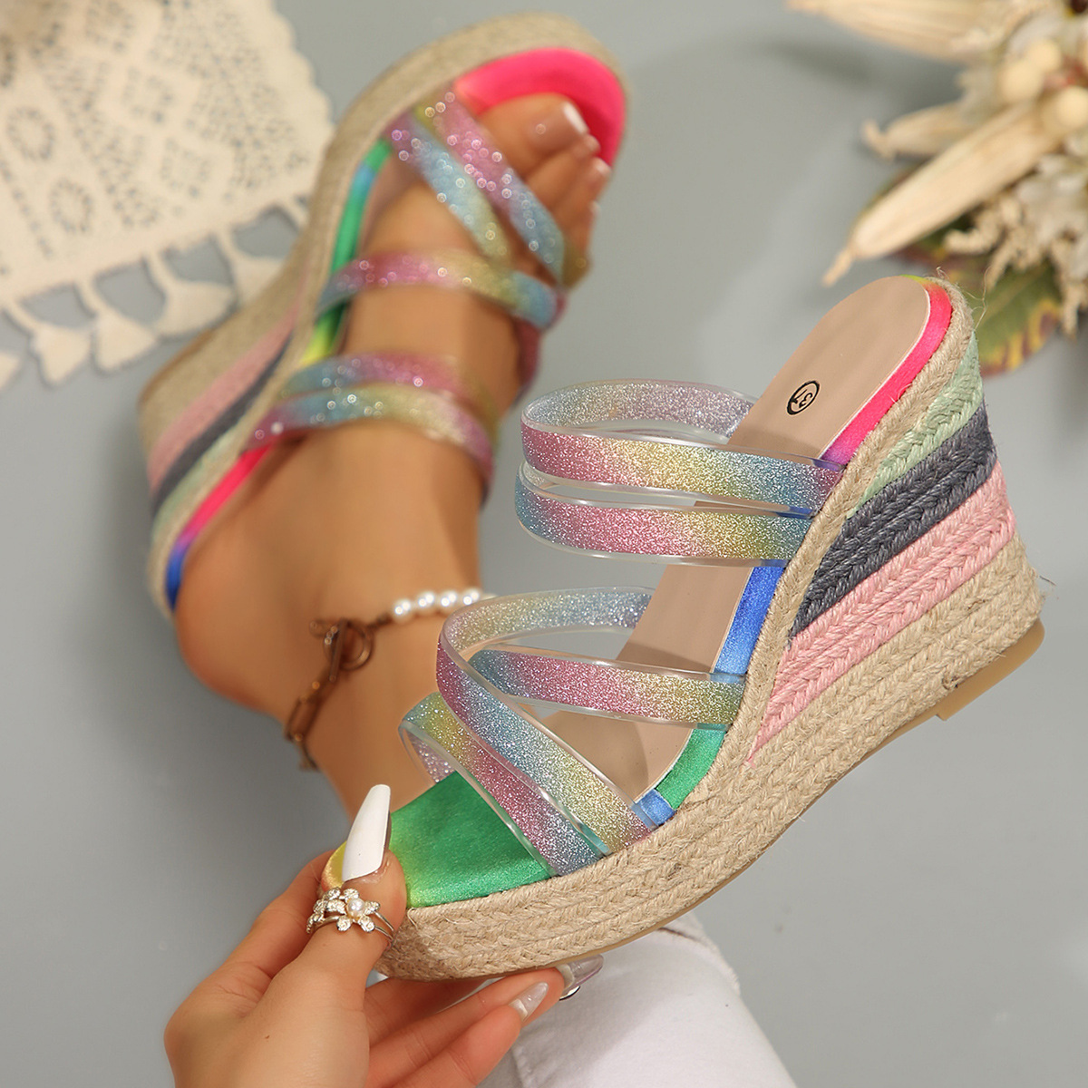 Women's Shoes Spring New Other Slippers Wedge Heels Colorful High Heels Rubber Color Shaped High Heel Sandals