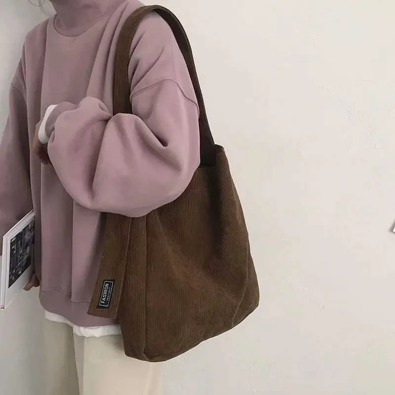 Großer Cord-Einkaufsbeutel zur Verwendung mit Stoff-Fi-Canvas-Tragetaschen und wiederverwendbaren Reisetaschen Y241026_voghion.com