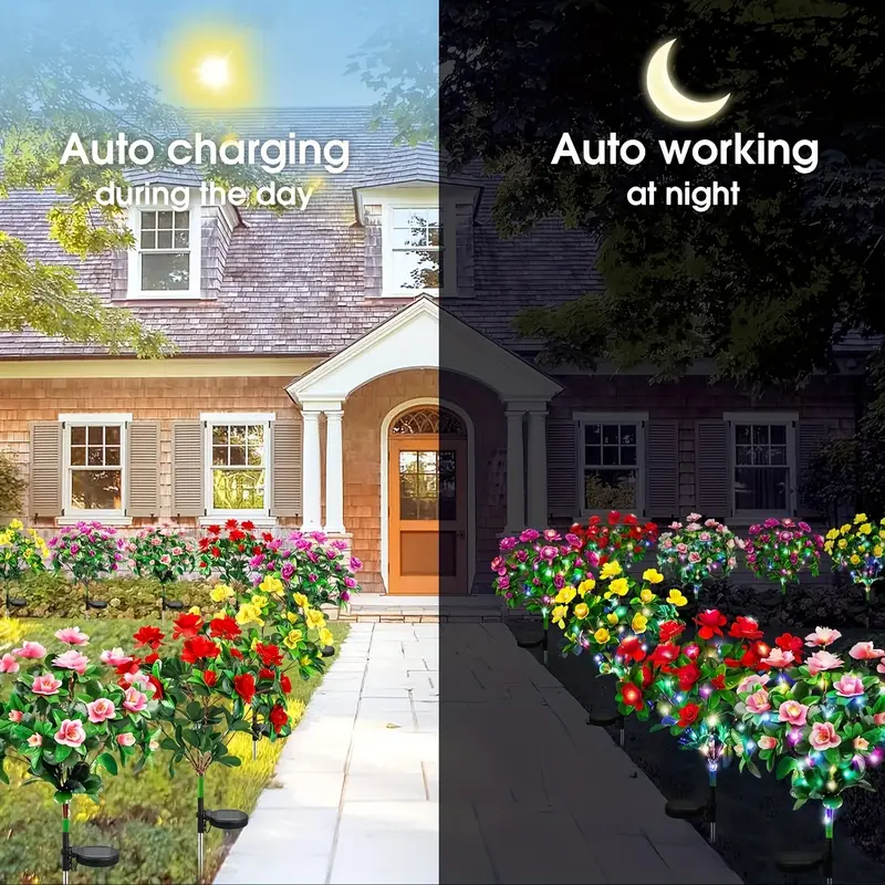 1 pezzo di luci a LED a forma di fiore di azalea alimentate a energia solare, decorazione da giardino per esterni a 7 teste con fiori multicolori, per cortile, vialetto, cortile_voghion.com