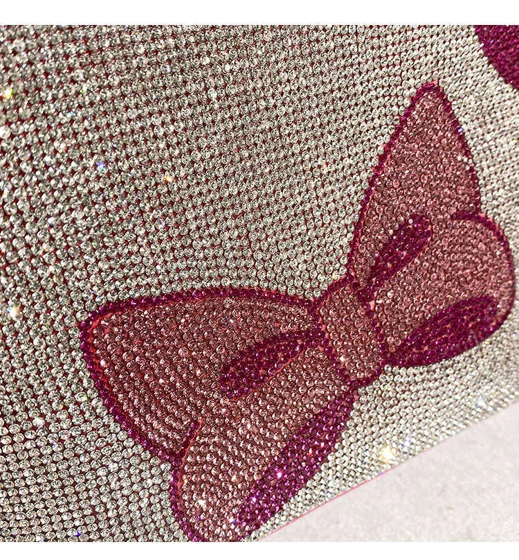 Borsa a tracolla da sera con stampa a fiocco con glitter e nodo, motivo a cartone animato, da donna_voghion.com