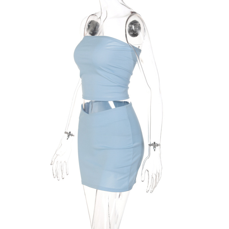 Une ligne soutien-gorge court nombril exposé haut + slim fit wrap fesses jupe courte 2 pièces fille épicée ensemble_voghion.com