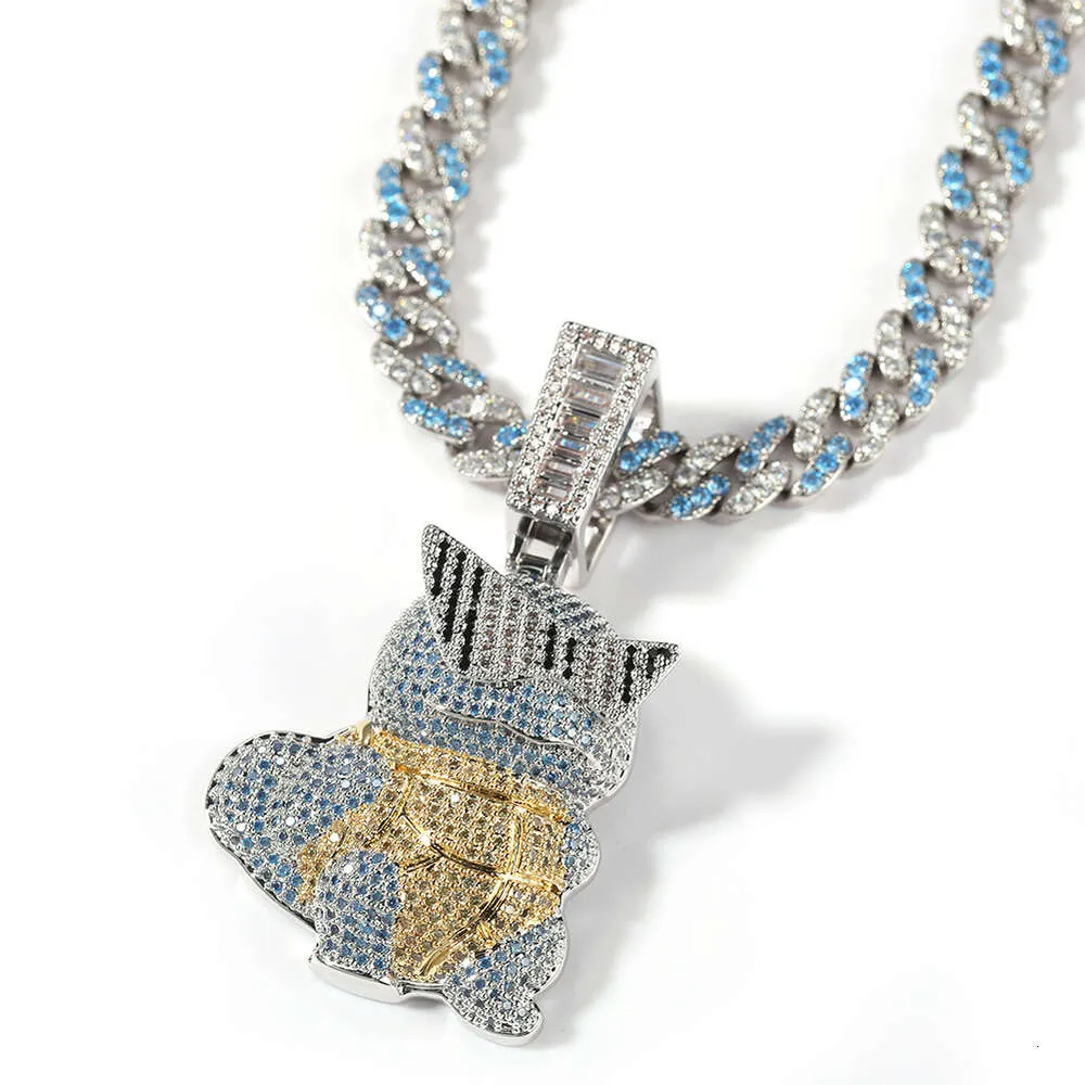Collana con ciondolo a forma di tartaruga Jeannie dei cartoni animati hip hop, con ciondolo a forma di catena e personalità, con diamanti taglio brillante, in oro e argento sterling._voghion.com