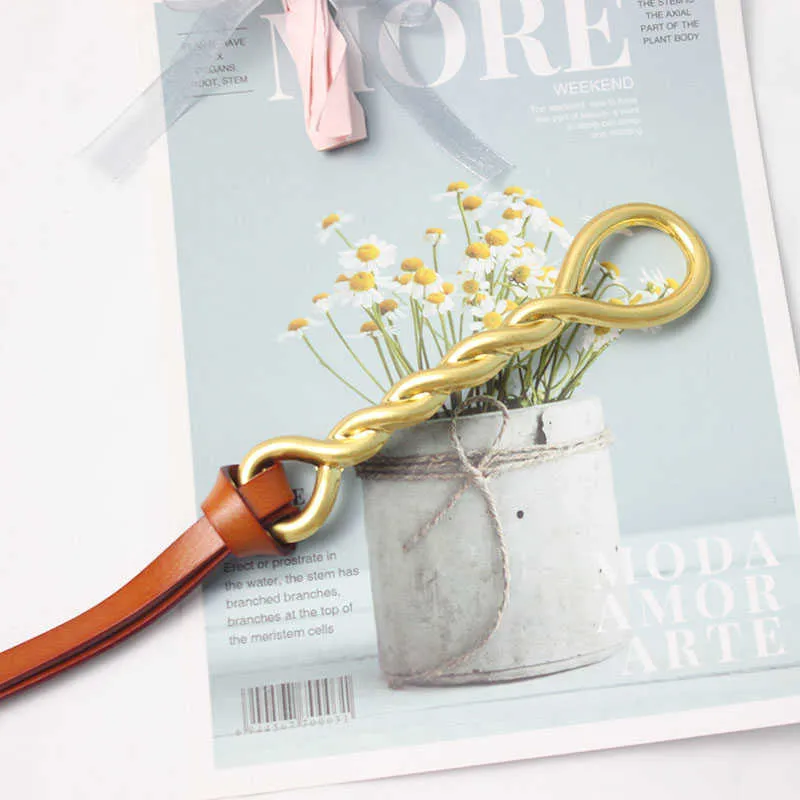 Curea din piele Chntensho cu cataramă plisată și buclă răsucită, importată, cu inel și nasture răsucit, Q0625_voghion.com