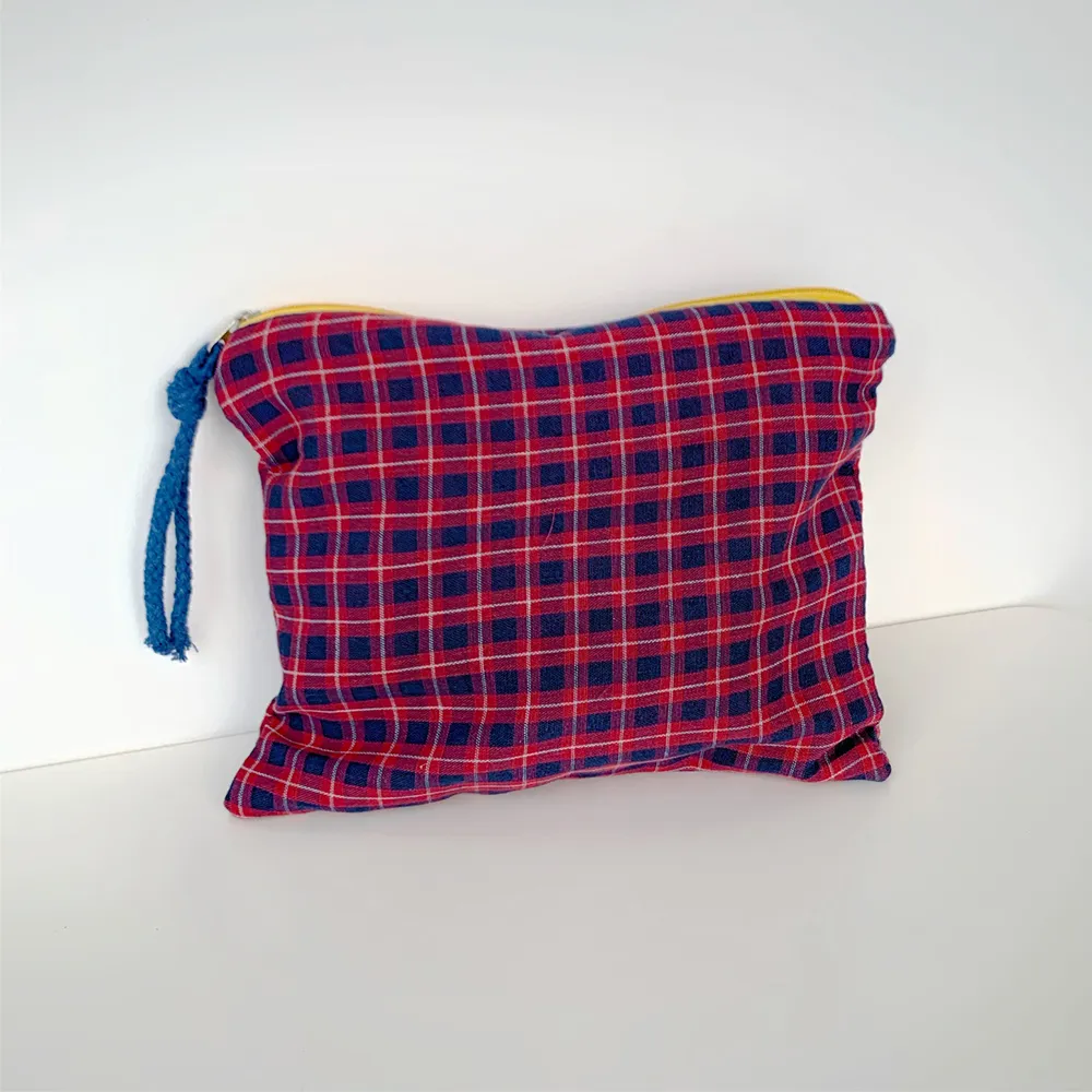 Damen-Make-up-Tasche aus kariertem, einfachem Baumwollstoff, große Kapazität, Federmäppchen, tragbare Reisetasche, große Bad-Kosmetiktaschen_voghion.com