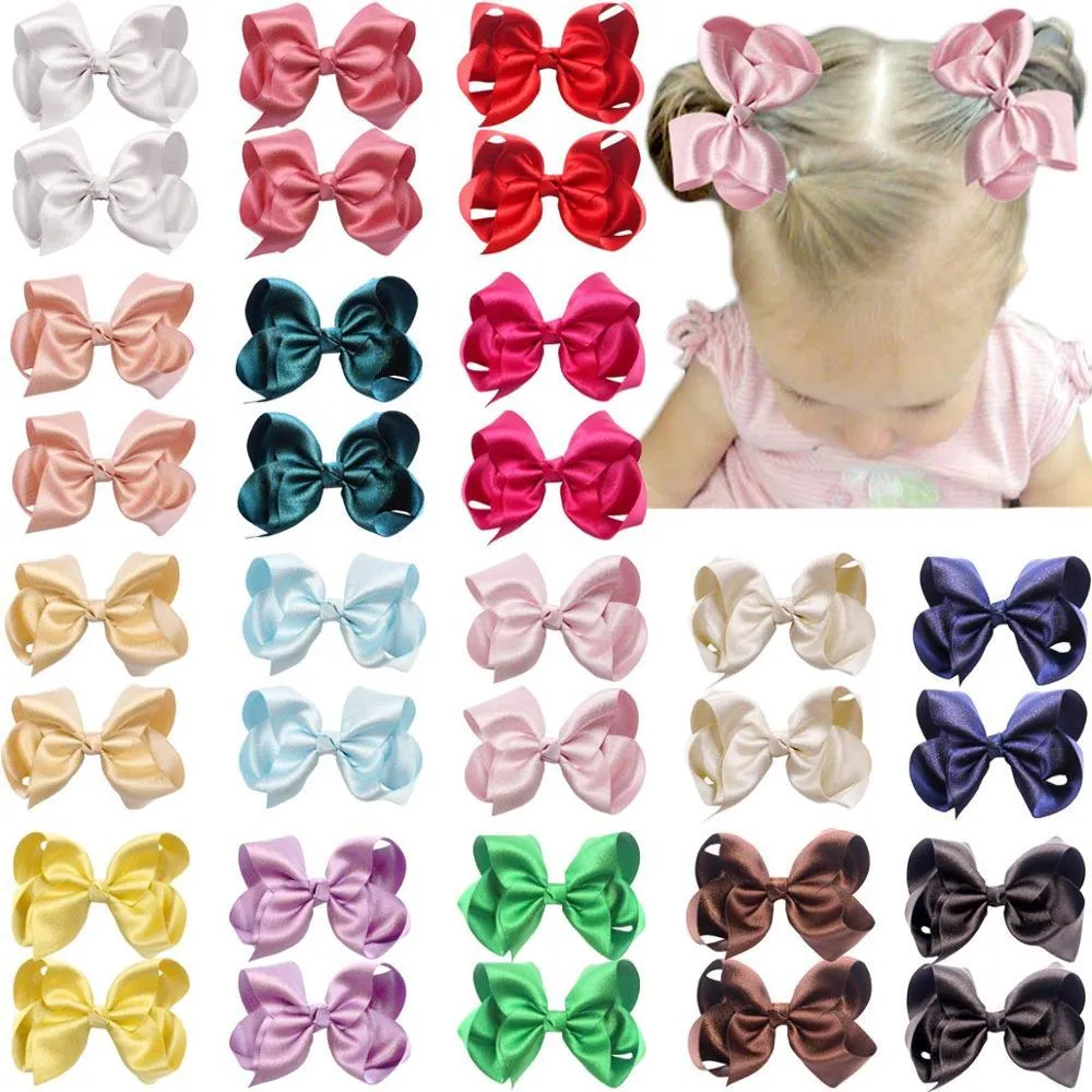 32pcs 4.5 Inch Bows Premium Glitter Silky Ribbon Boutique Hair Bow Alligator Clips For Girls Teens Toddlers Kids_voghion.com