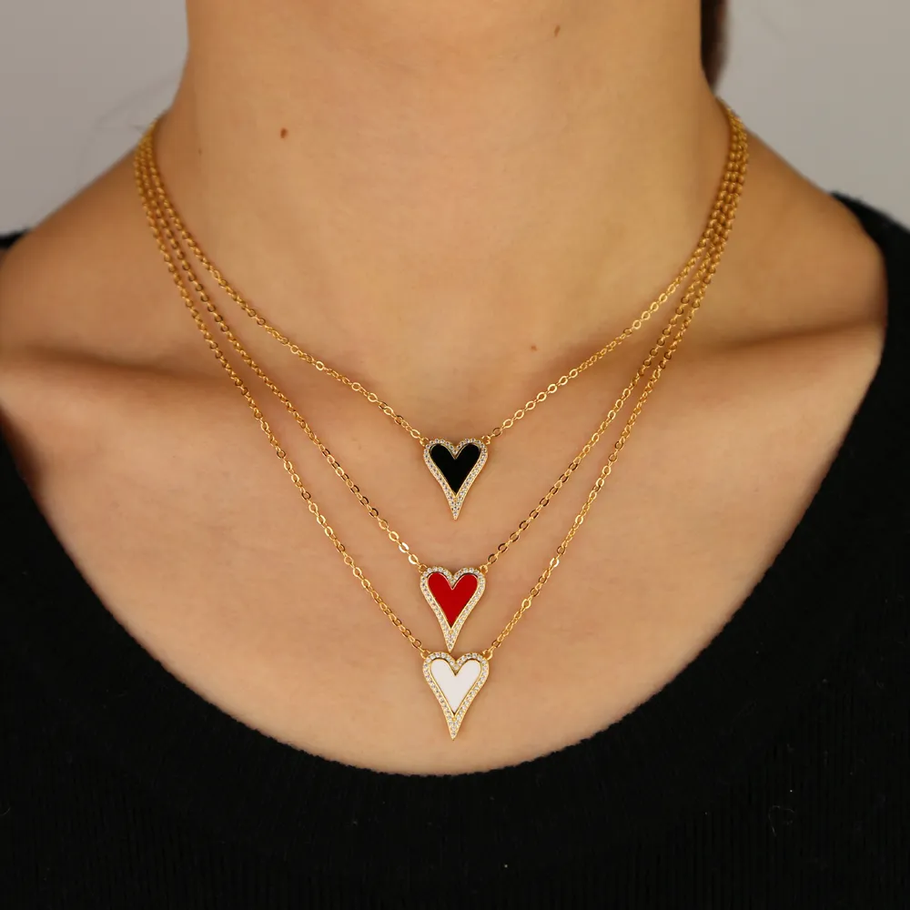 Collane con ciondolo minimali e delicate, con zirconi trasparenti, rosse, bianche e nere, in smalto a forma di cuore, regalo per amanti dei gioielli da donna_voghion.com